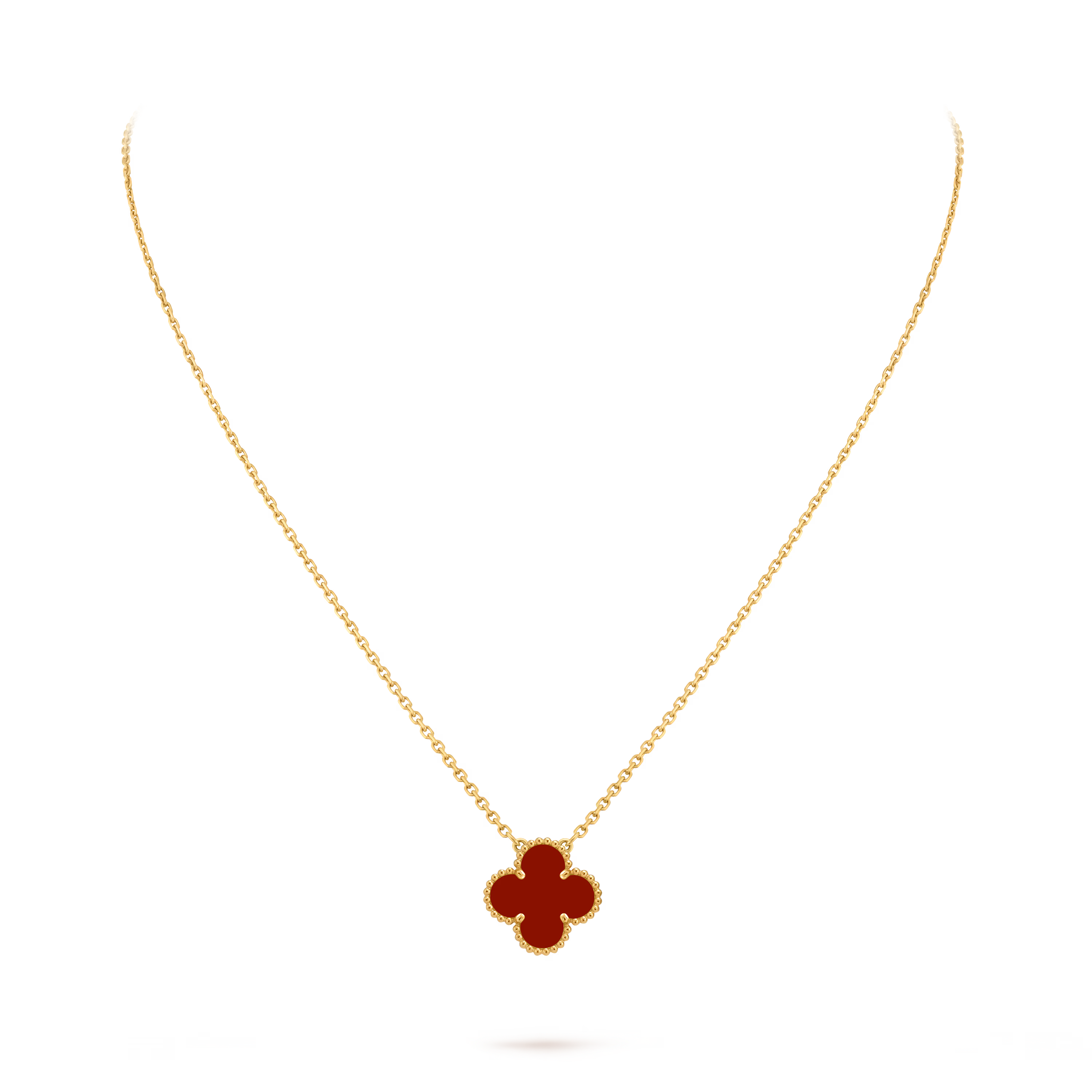18k Gold One Clover Carnelian Red necklace