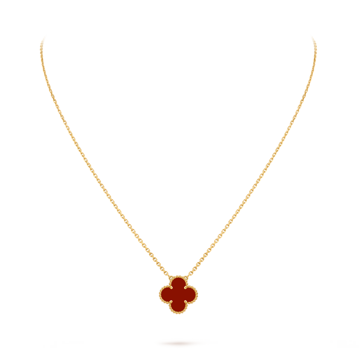 18k Gold One Clover Carnelian Red necklace