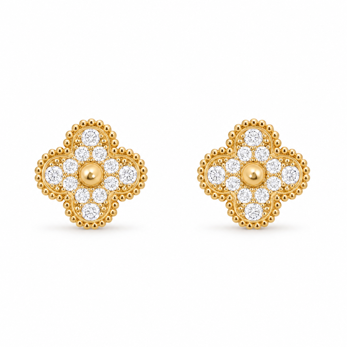 18k Gold and Diamond Clover Earrings