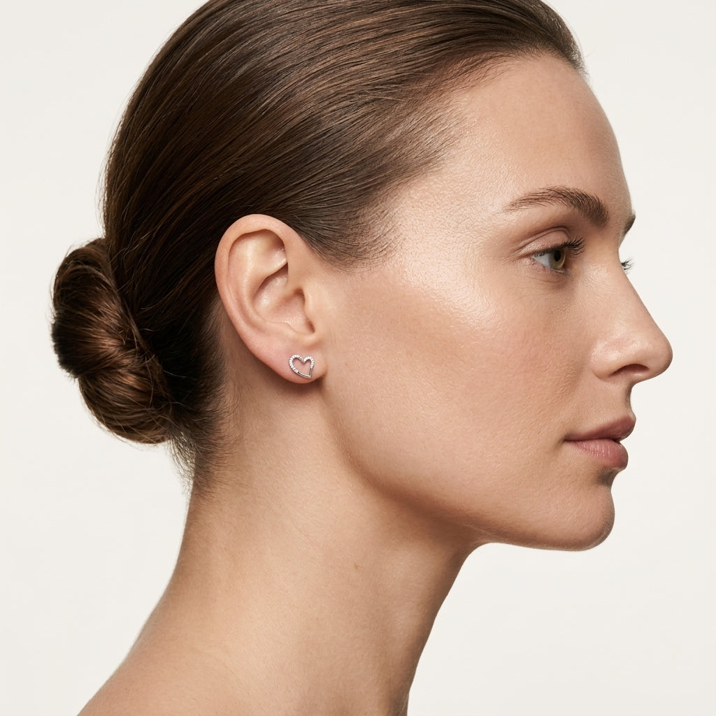 Diamond Heart Stud Earrings
