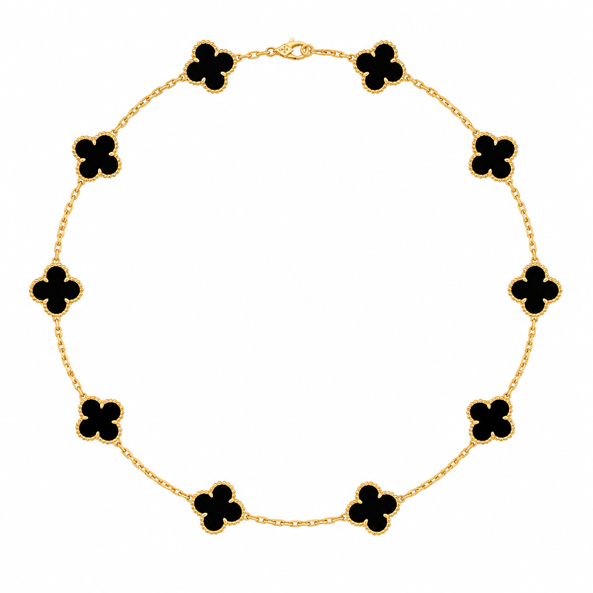 18K Gold Onyx 10 Clover necklace