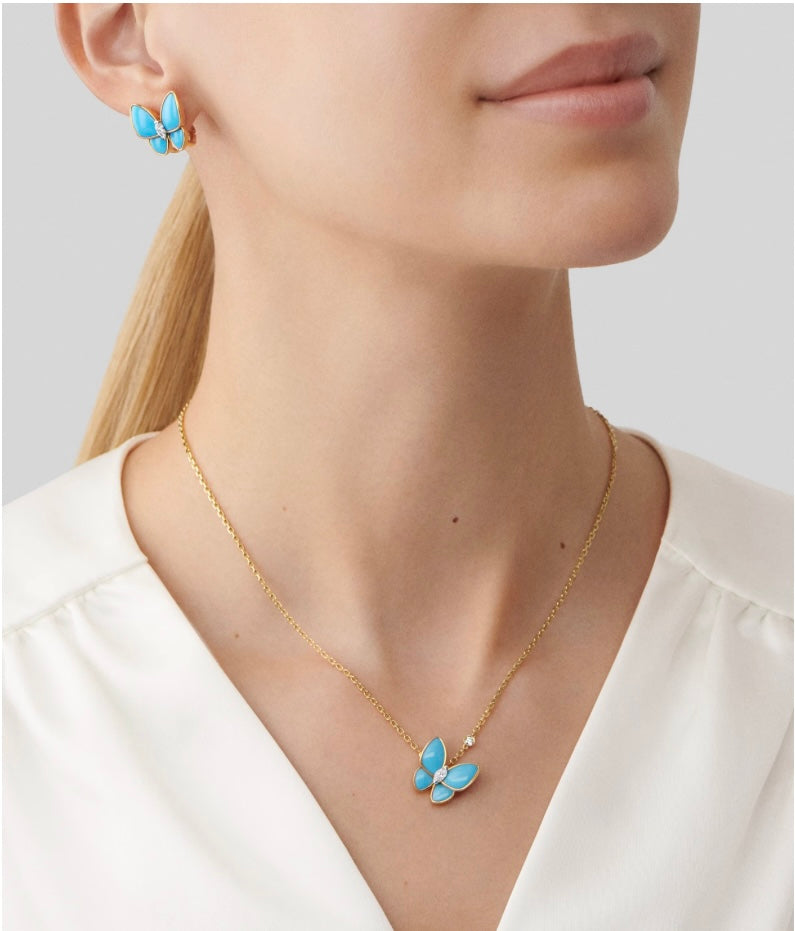 18k Gold Blue butterfly necklace