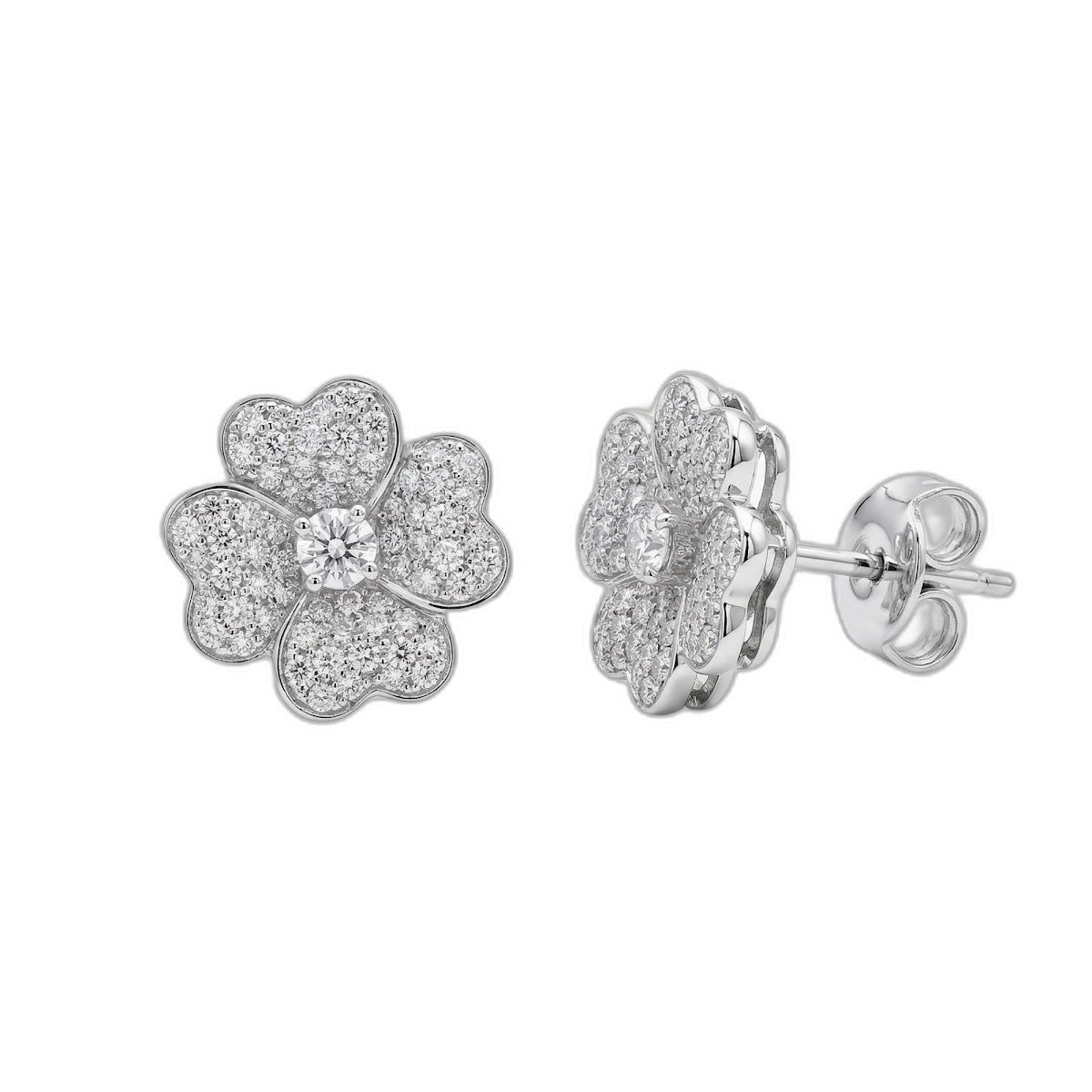 Diamond Pave Flower Stud Earrings