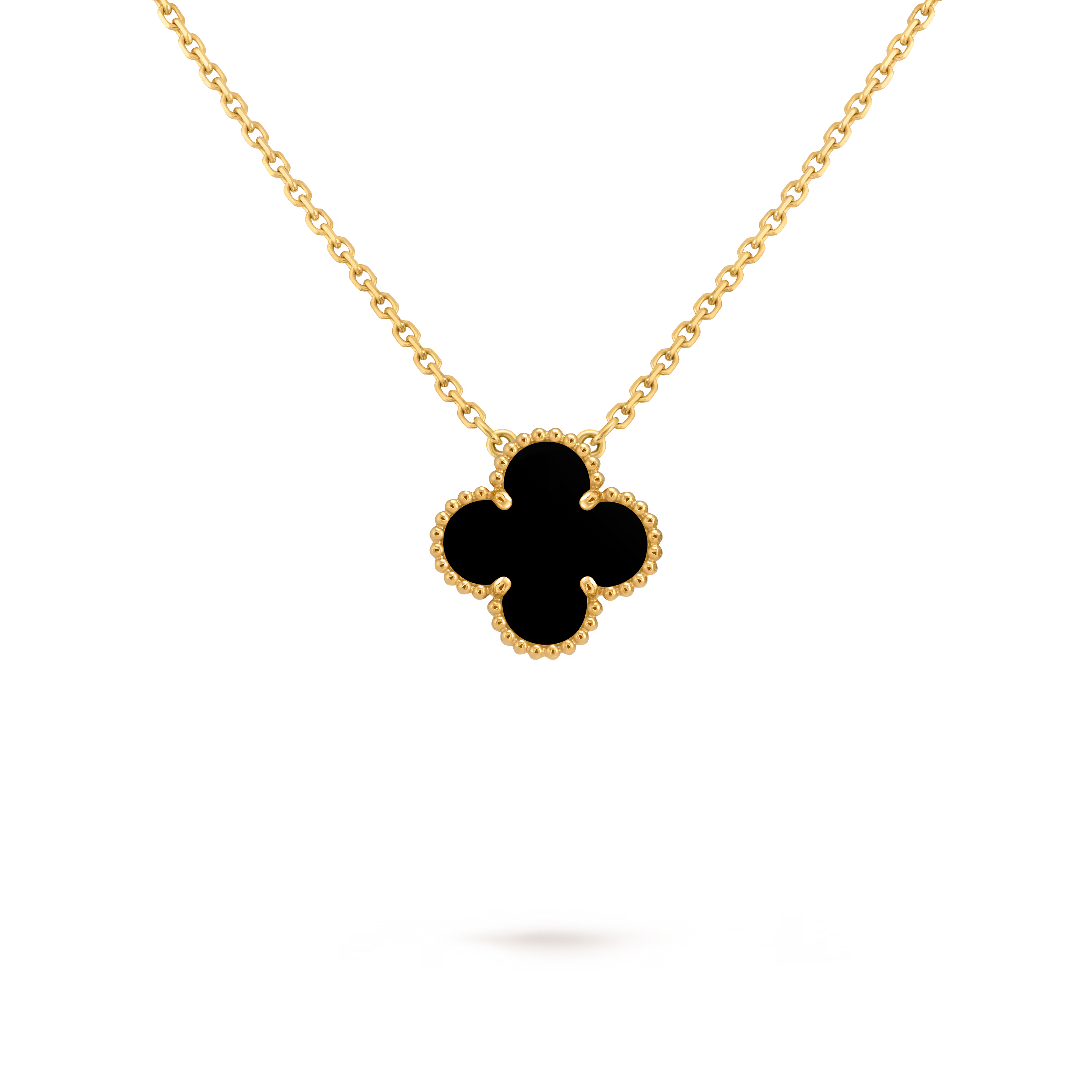 18k Gold One Clover Onyx necklace