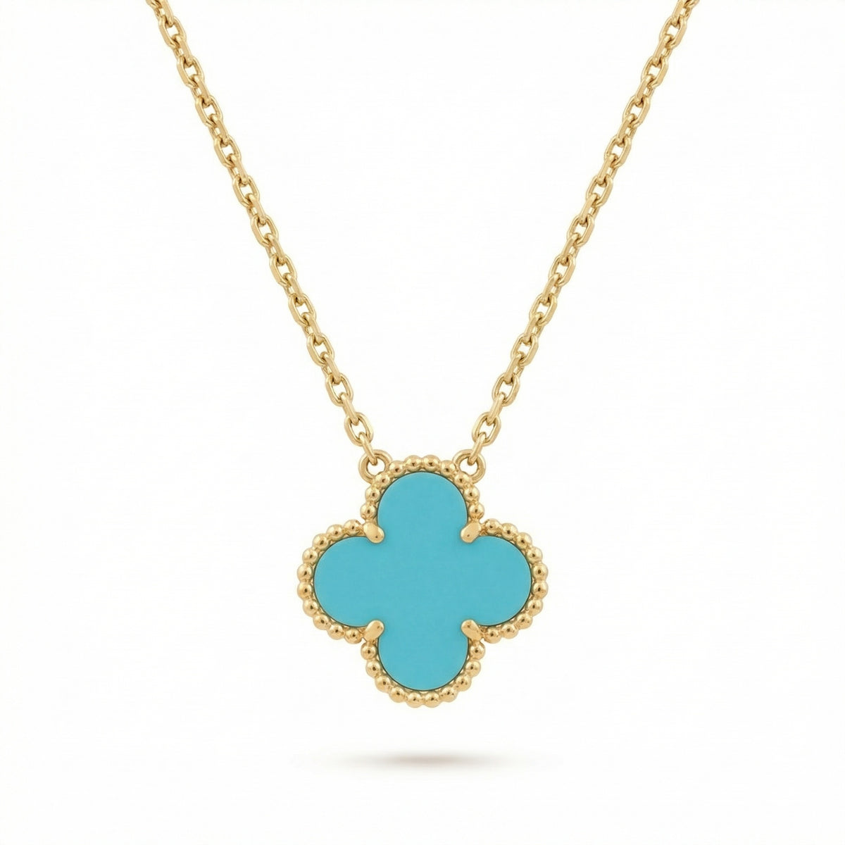 18k Gold One Clover Turquoise necklace